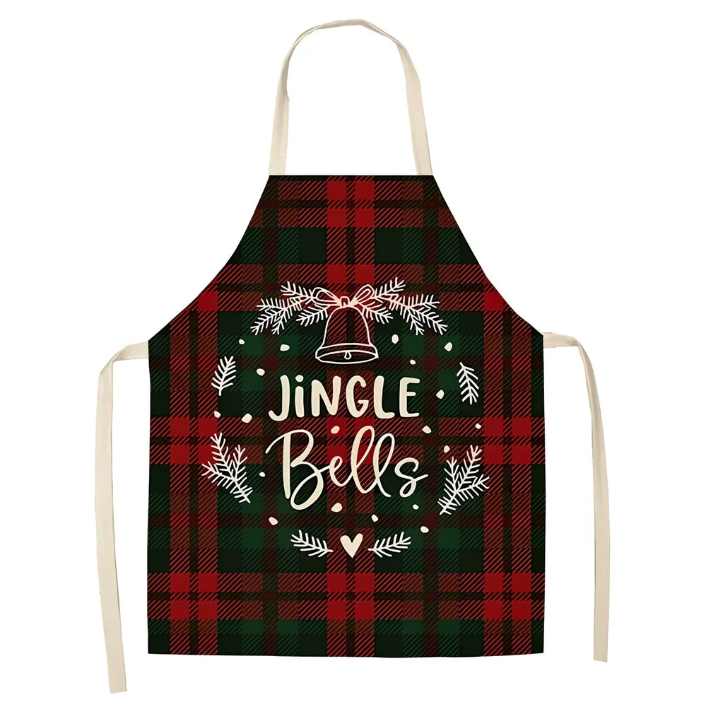Cotton linen Christmas apron with adjustable straps showing 68x55 cm coverage area