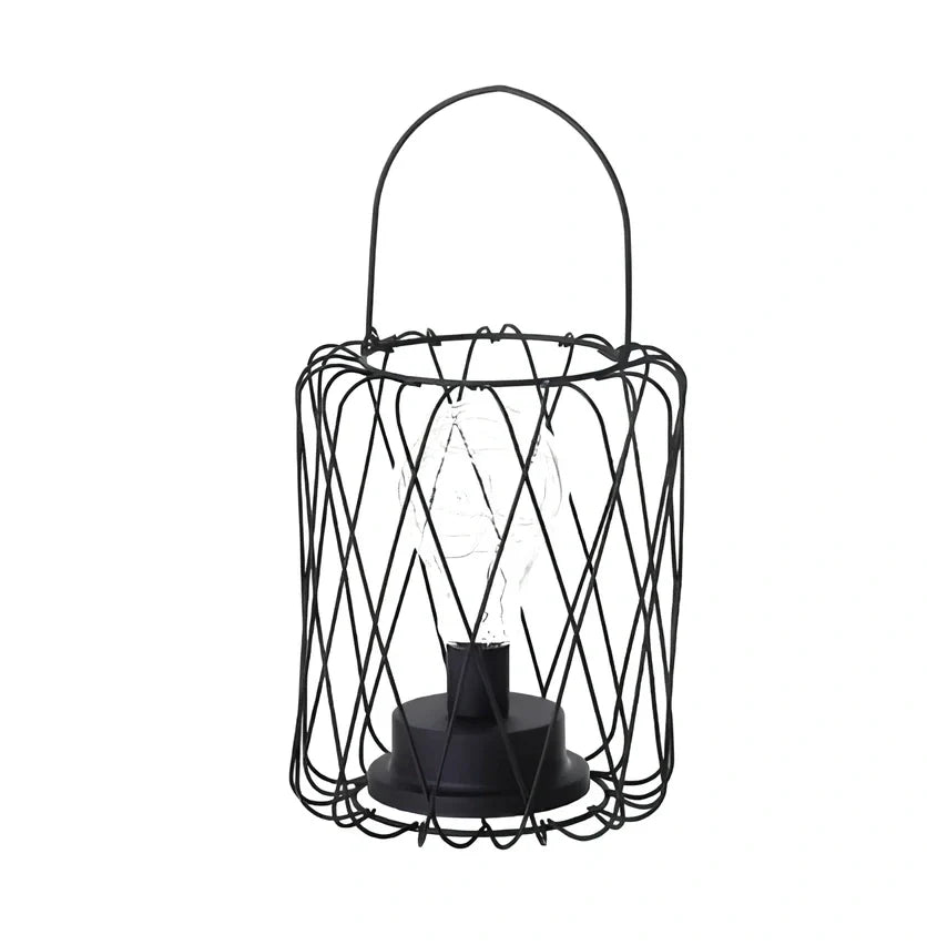 Minimalist hollow table lamp in red wine bottle design with wrought iron construction and warm white LED illumination