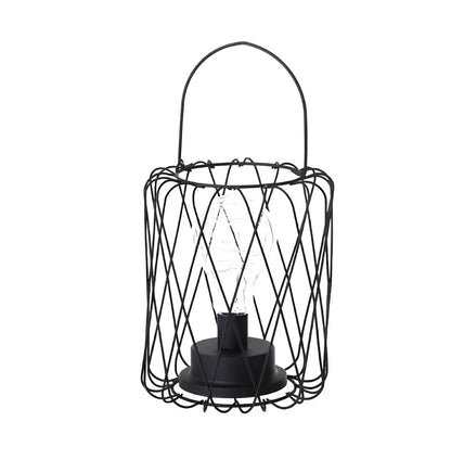 Minimalist hollow table lamp in red wine bottle design with wrought iron construction and warm white LED illumination