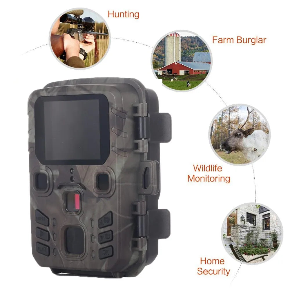 Black monitoring infrared night vision device with 12MP resolution and TF card slot