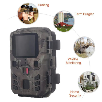 Black monitoring infrared night vision device with 12MP resolution and TF card slot