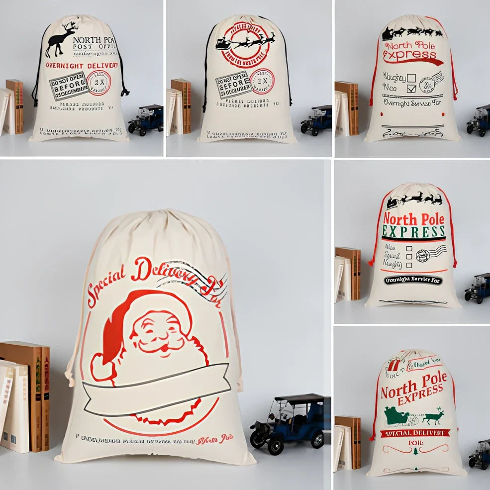 Christmas gift bag measuring 50cm by 70cm with reinforced handles in six colour styles