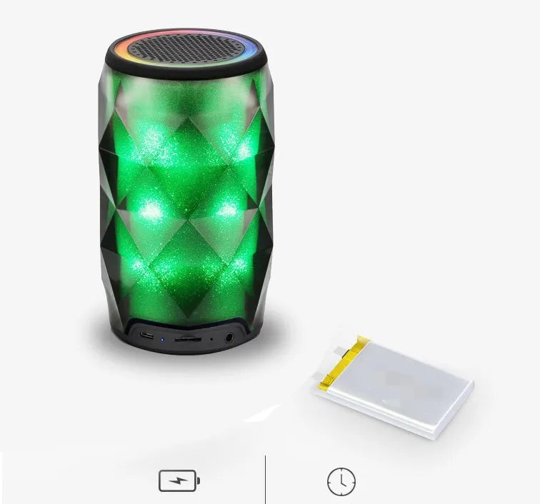 Black crystal diamond-cut Coke can shaped Bluetooth speaker with colourful starry sky LED lighting.
