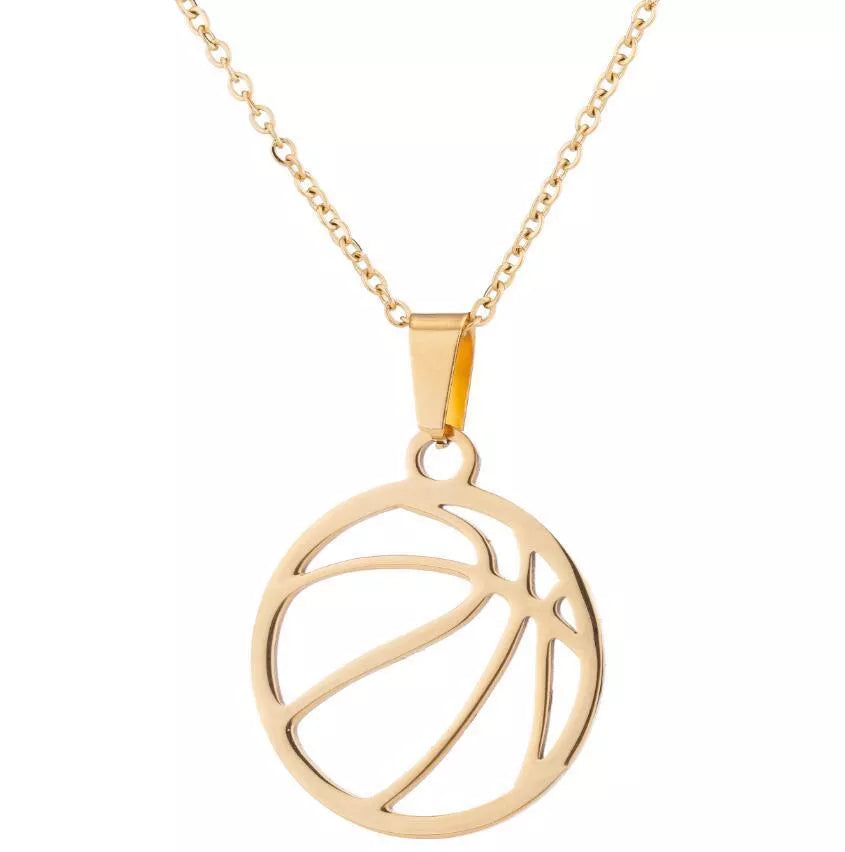 Stainless steel volleyball necklace in gold or silver finish, perfect for sports enthusiasts
