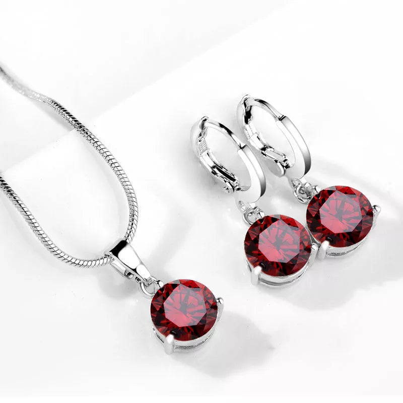 Water Drop Necklace and Earring Set with zircon gemstones in various colors