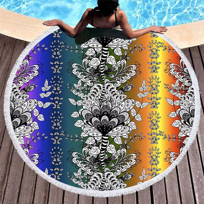 Circular Macharo beach towel with vibrant digital printing, 150 x 150 cm