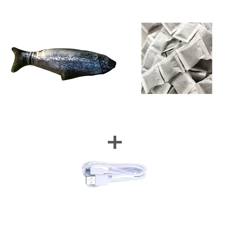 Electronic jumping fish cat toy 30cm length USB rechargeable multicolour PP material