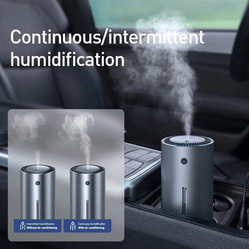 Black car diffuser humidifier with aluminium alloy casing, USB port, and less than 1-litre capacity