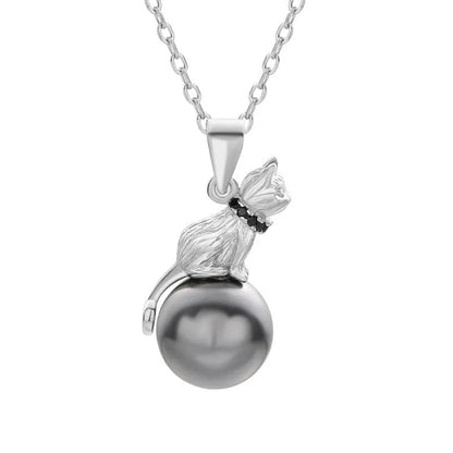 925 sterling silver cat pendant necklace with cat silhouette design on clavicle-length chain