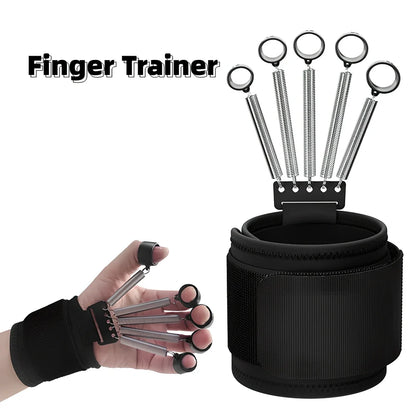 Finger exercise tension equipment with spring steel construction showing three resistance levels