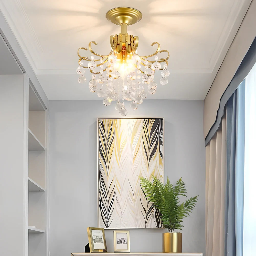 American simple style glass chandelier with A style gold finish, 33cm diameter, adjustable height