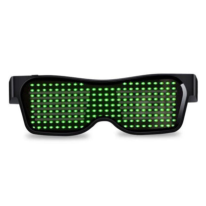 Bluetooth-enabled LED party glasses with dynamic, flashing light effects in multiple vibrant colors