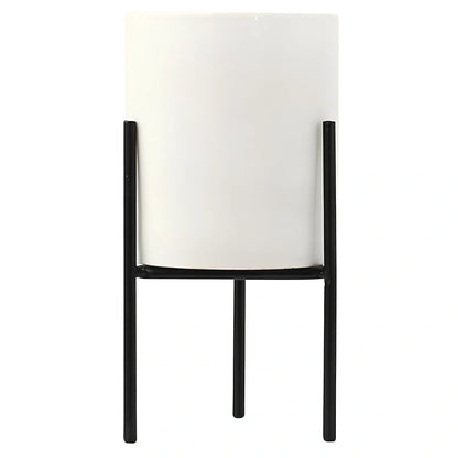 Black iron frame succulent flowerpot with white ceramic insert showing 12.5cm and 16.5cm size options