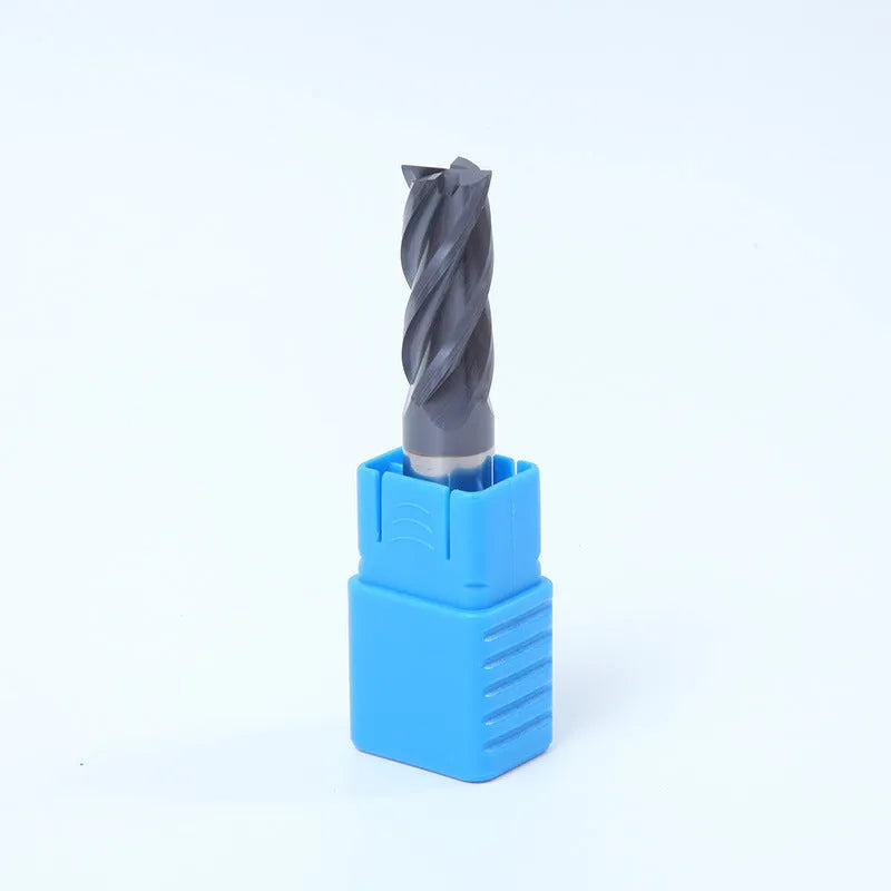 Carbide milling cutter set with spiral cutting edges in multiple models including D4, D6, D8, D10, D12, D14, D16, D18, D20 sizes for metalworking with hard alloy material and four-slot design, shank diameter from D3 to D20mm and blade length 3-70mm