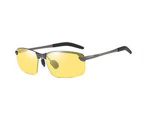 Men's driving glasses with color-changing polarized lenses in various frame colors