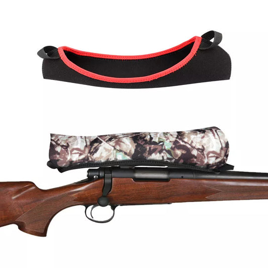 Reversible neoprene scope cover for tactical and outdoor use in black and camouflage print