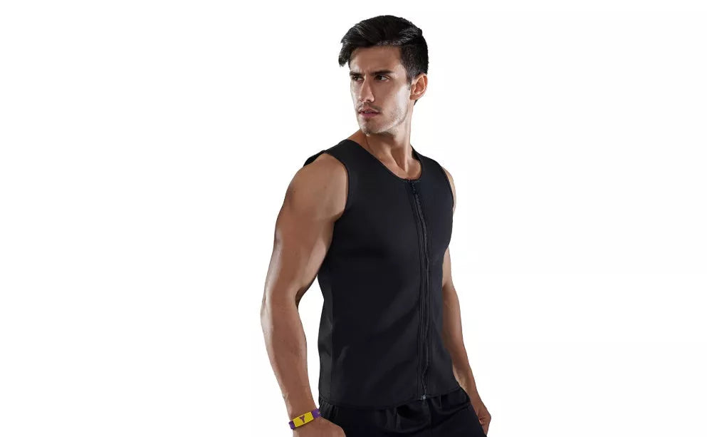 Black chlorinated fiber fitness vest with zipper closure for workouts