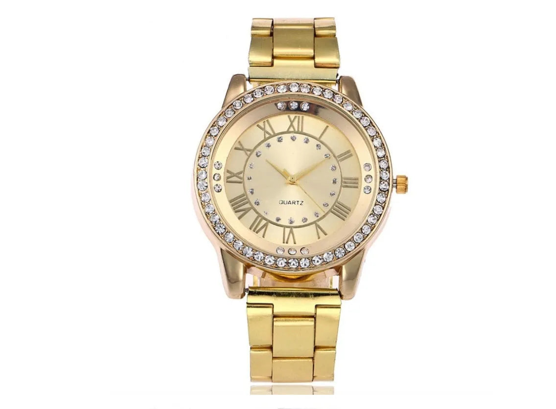 Vansvar women's quartz dress watch with 40mm round dial, alloy strap and rose gold or gold colour option