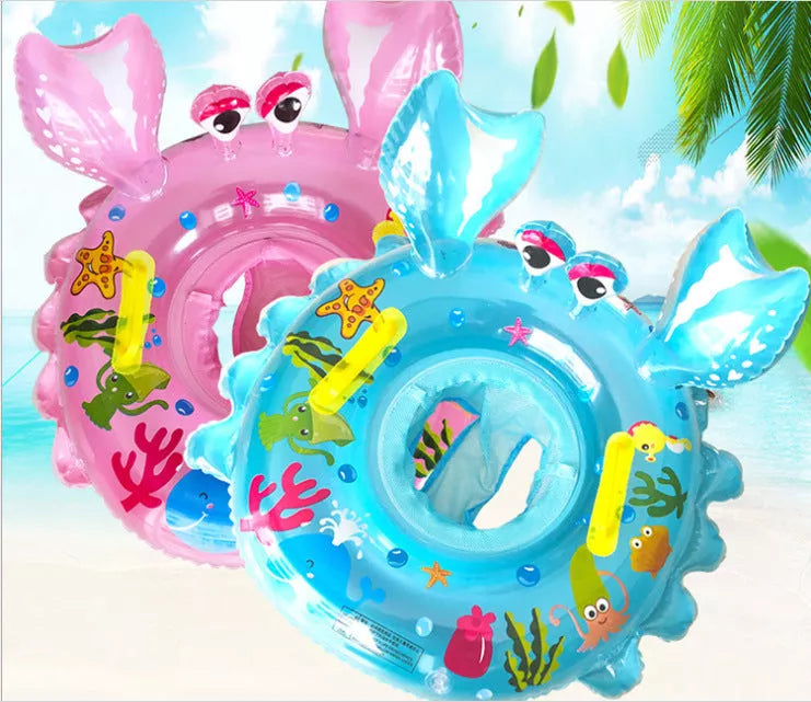 Cartoon crab inflatable swimming ring for children in blue and pink