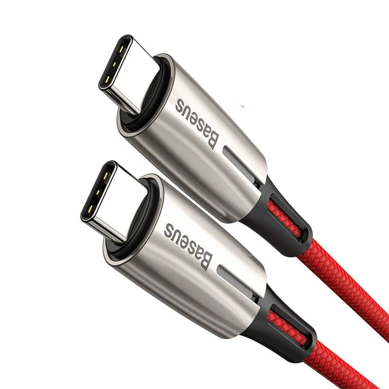 Purple and red 1-metre USB Type-C to Type-C fast charging and data cable with reinforced connectors