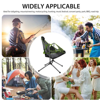 Green outdoor folding rocking chair with aluminium frame in unfolded position