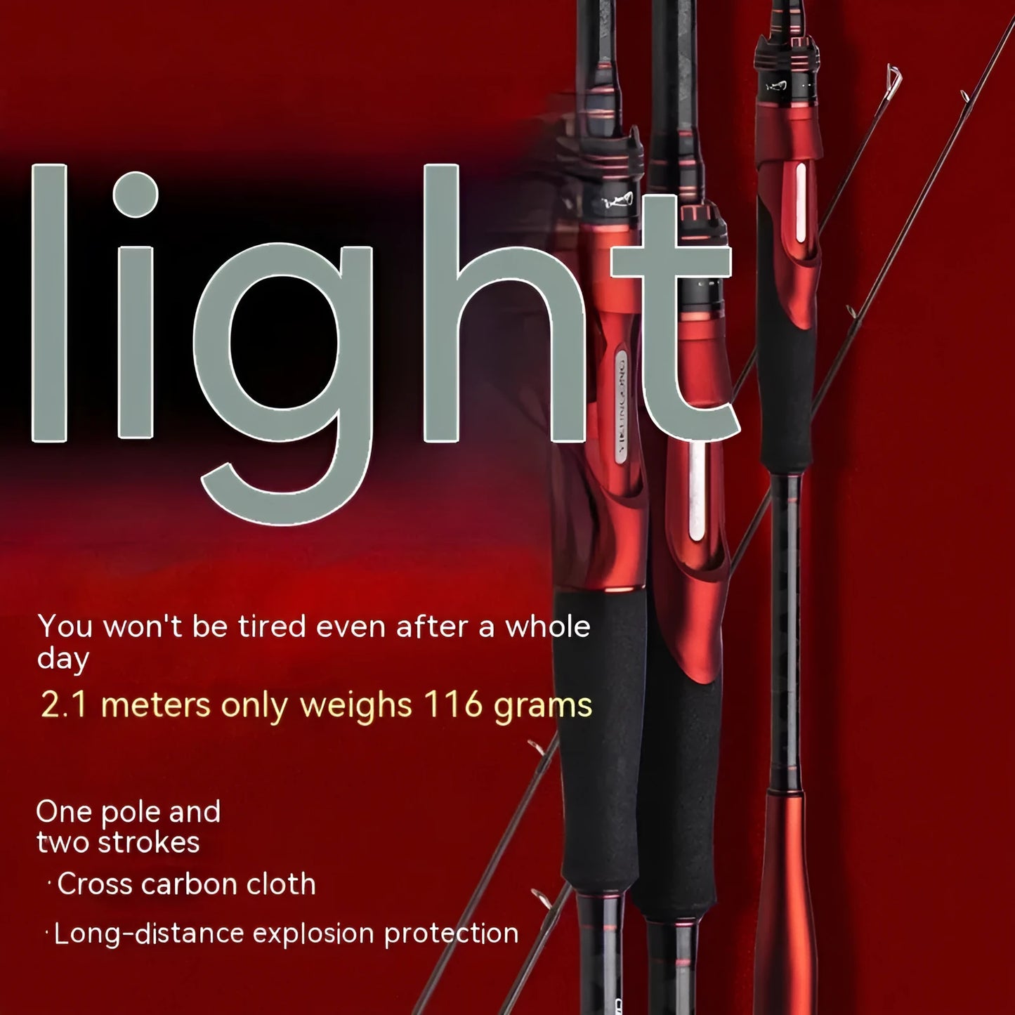 Carbon light lure fishing rod shown with straight handle and pikestaff handle options.