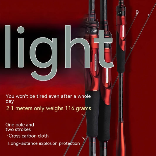 Carbon light lure fishing rod shown with straight handle and pikestaff handle options.