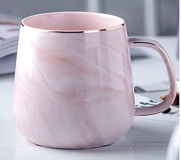 Grey marble pattern ceramic breakfast cereal mug with 350ml capacity and rounded handle