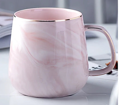 Grey marble pattern ceramic breakfast cereal mug with 350ml capacity and rounded handle