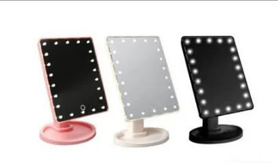 Tabletop cosmetic mirror with 360 degree rotation, touch induction control, 16 or 22 LED lamp beads, 17x22cm, in black, white or pink