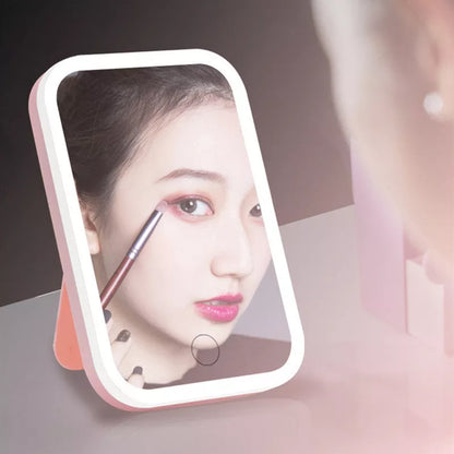 Square LED Makeup Mirror with smart touch control in pink and white