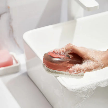 Automatic liquid cleaning brush with ergonomic grip in multiple colour options