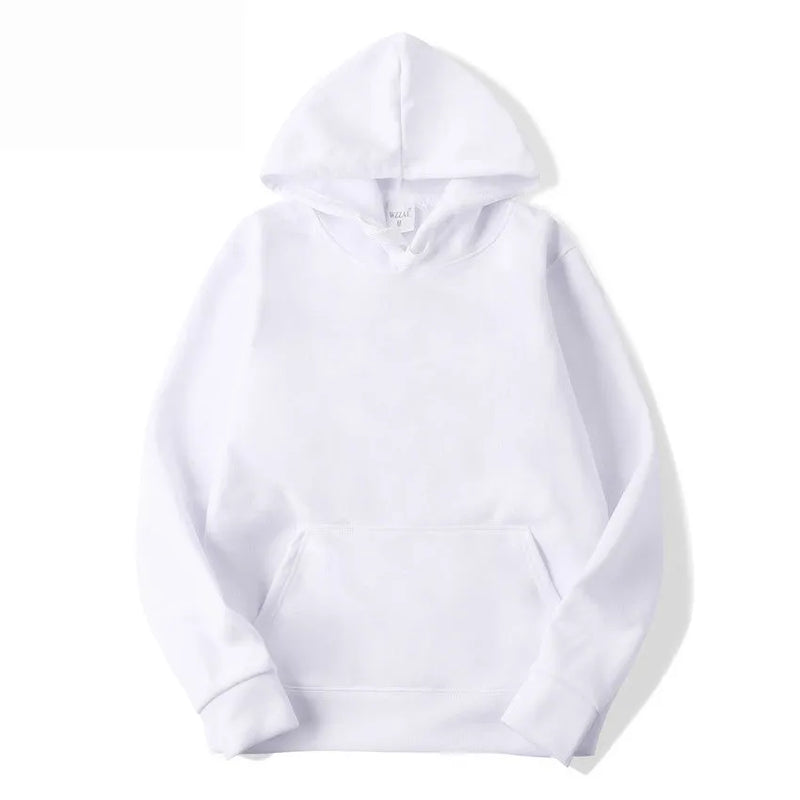 Men's and women's cotton blend hoodie with long sleeves and hood, available in sizes S to XXXL, featuring a solid colour design and pullover style for everyday wear.