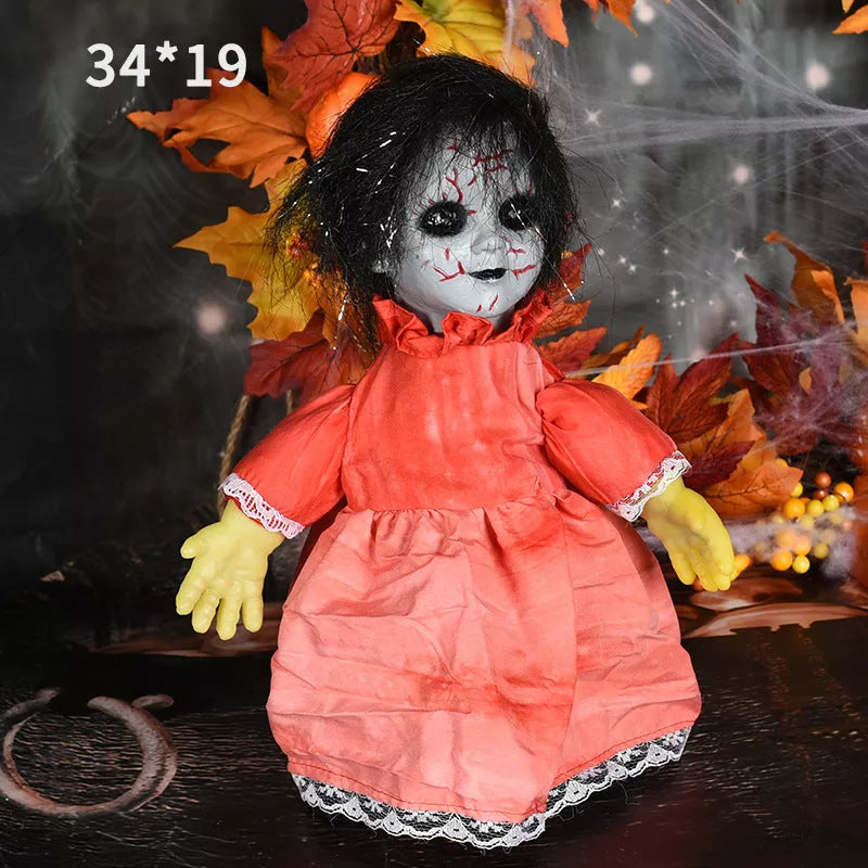 Halloween voice-activated walking doll with glowing eyes and speech capabilities