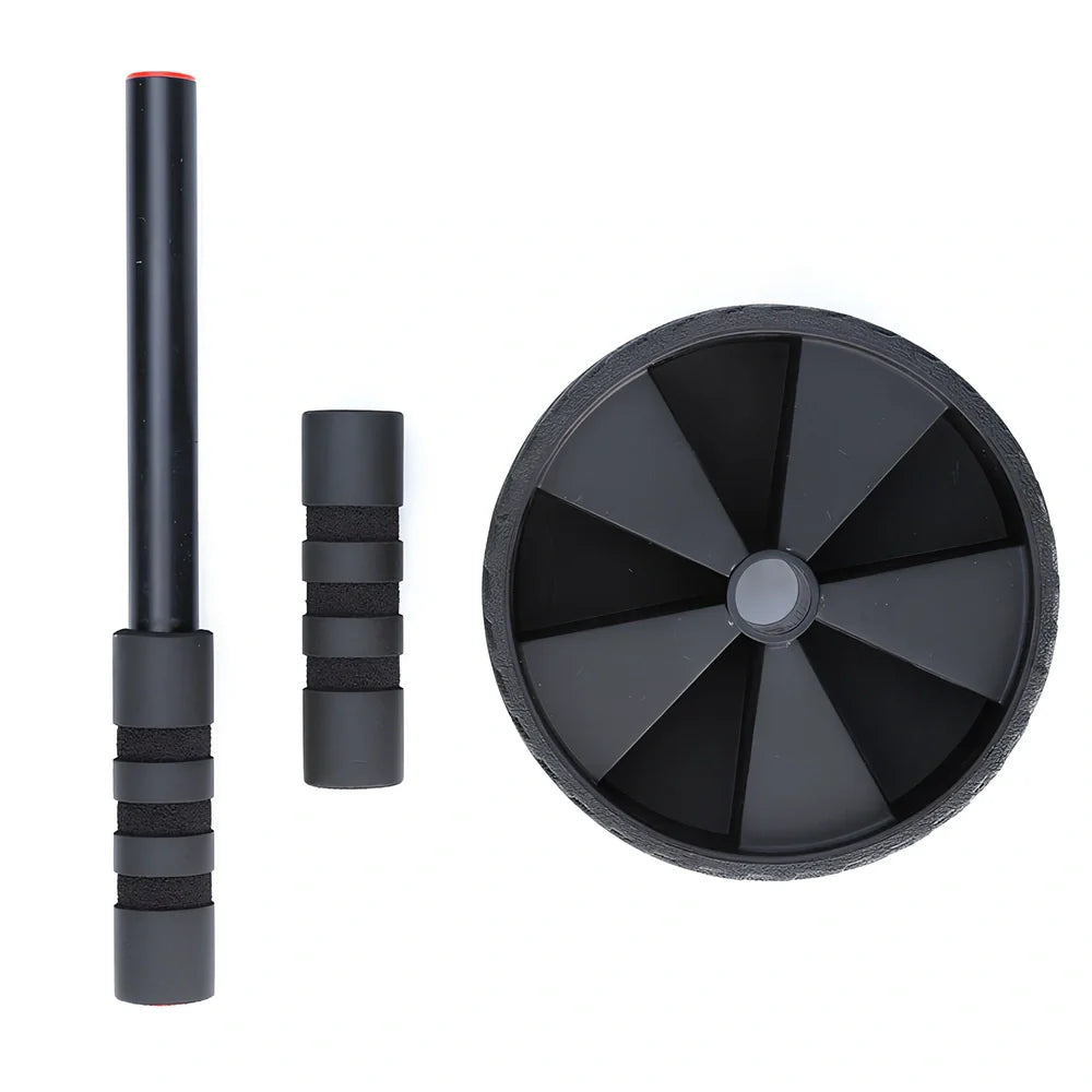 Black abdominal exercise wheel with 29cm steel pipe and 4.5cm wide wheel for core training