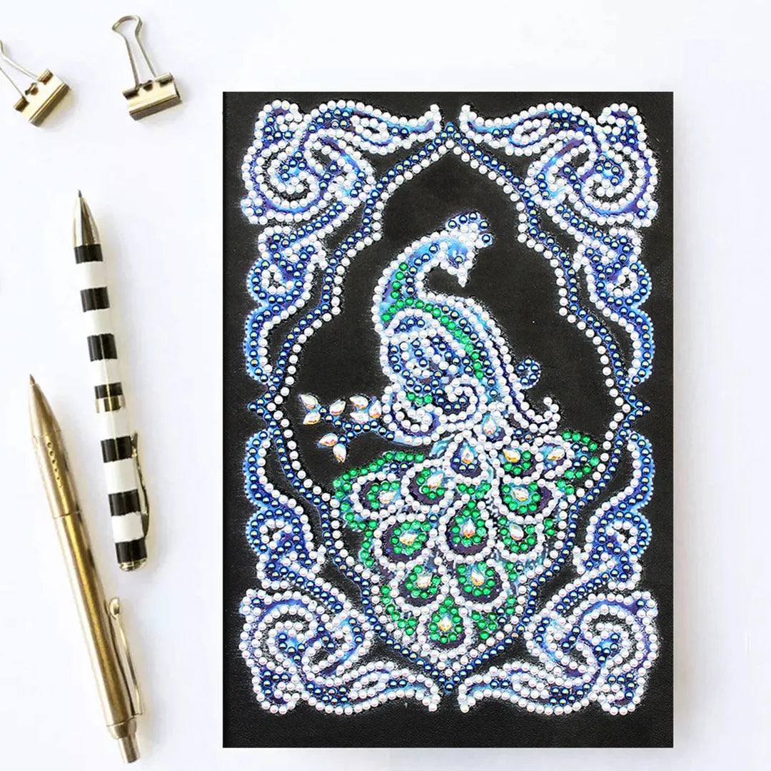 Peacock Beauty Journal Note Book with diamond painting design, A5 size 142x207x8mm, in OPP bag packaging