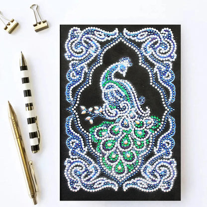 Peacock Beauty Journal Note Book with diamond painting design, A5 size 142x207x8mm, in OPP bag packaging