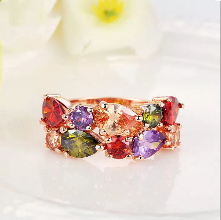 Colored zircon rings with 18k gold plating and AAA zircon stones in sizes 4 to 8