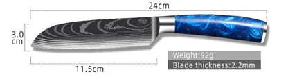 8-inch Chef Knife with vibrant blue resin handle, perfect for precision cutting in the kitchen.