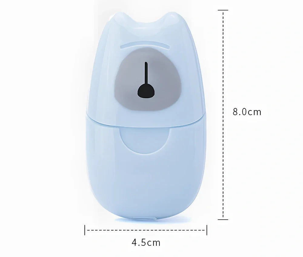 Pack of 50 pink biodegradable soap paper sheets, each 8x4.5cm, for portable hand cleaning on travels