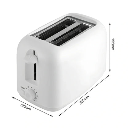 White automatic toaster with six heat settings and stainless steel interior measuring 23cm wide