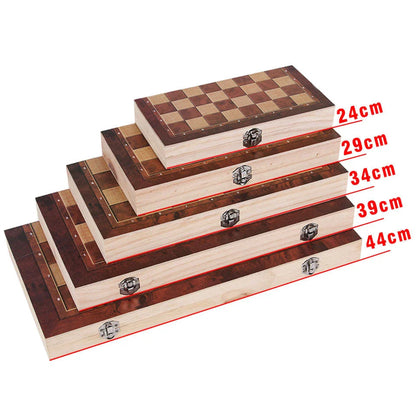 A high-quality wooden 3-in-1 portable game set including backgammon, chess, and checkers for travel and entertainment
