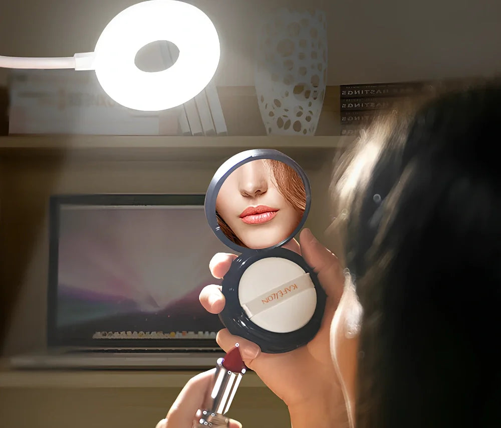 Porcelain white LED clip desk lamp with USB charging, 15cm tall for reading and eye protection