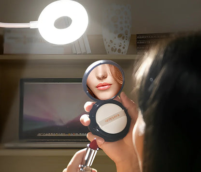 Porcelain white LED clip desk lamp with USB charging, 15cm tall for reading and eye protection