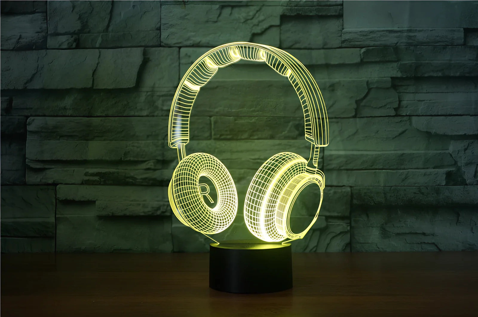 Stereo earphone design table lamp with acrylic shade and touch controls in multiple colour options