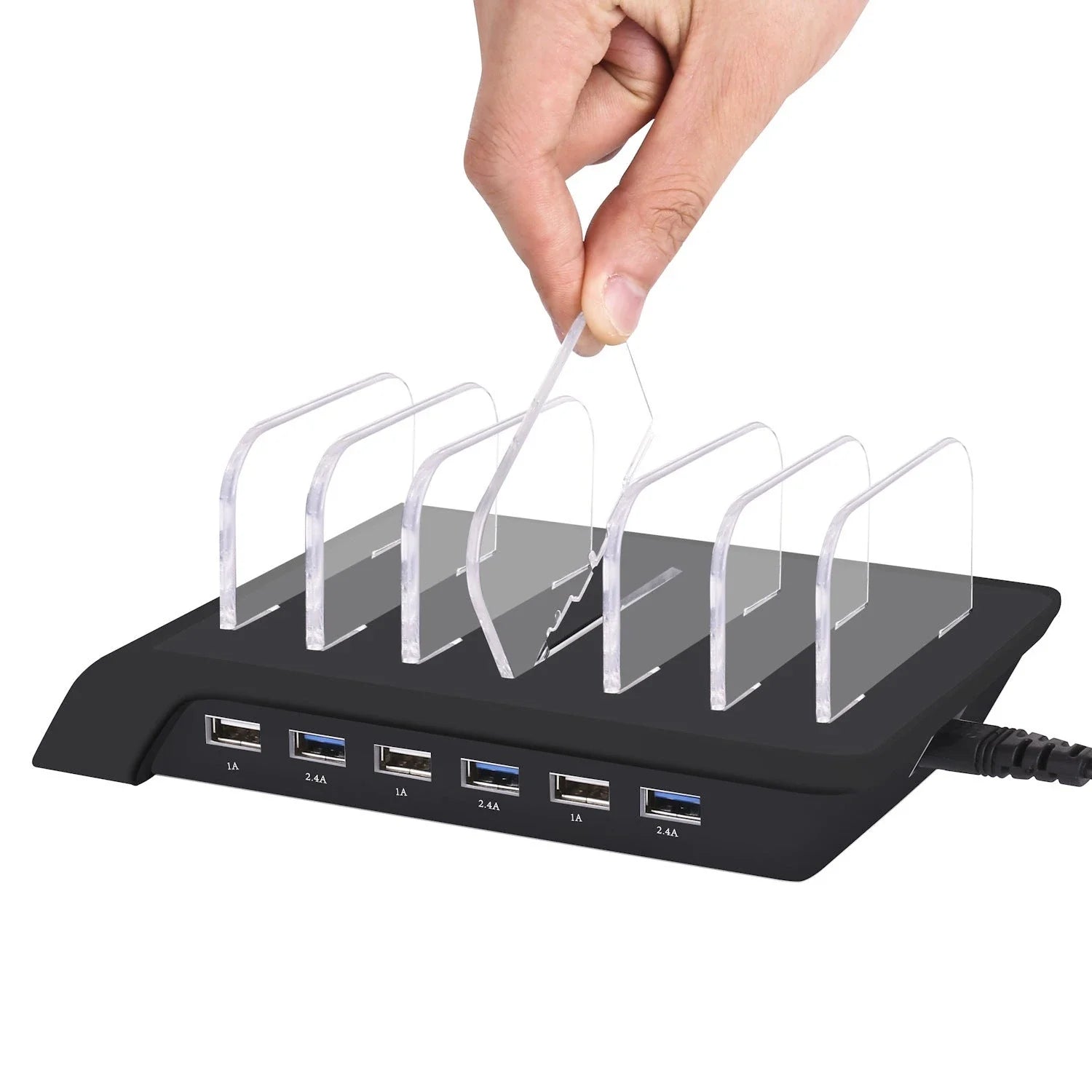 6-port USB charging hub with sleek, space-saving design and intelligent fast charging technology