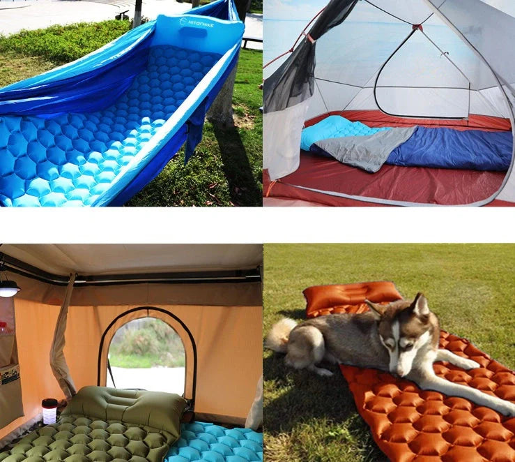 Cozy inflatable camping mattress with honeycomb design, perfect for outdoor adventures and comfortable sleep under the stars