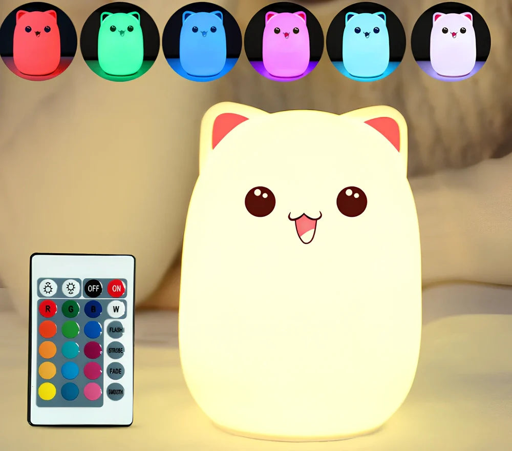 Cartoon silicone night lamp with clap activation in blue or pink, dimensions 100x100x135mm