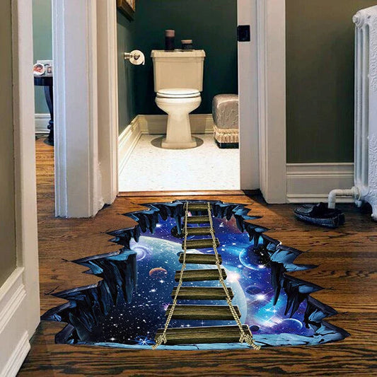 Vibrant 3D wall decal with a cosmic universe and suspension bridge design, perfect for home decor and customization