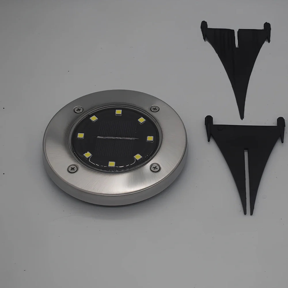 8LED waterproof solar garden light with weatherproof housing and solar panel